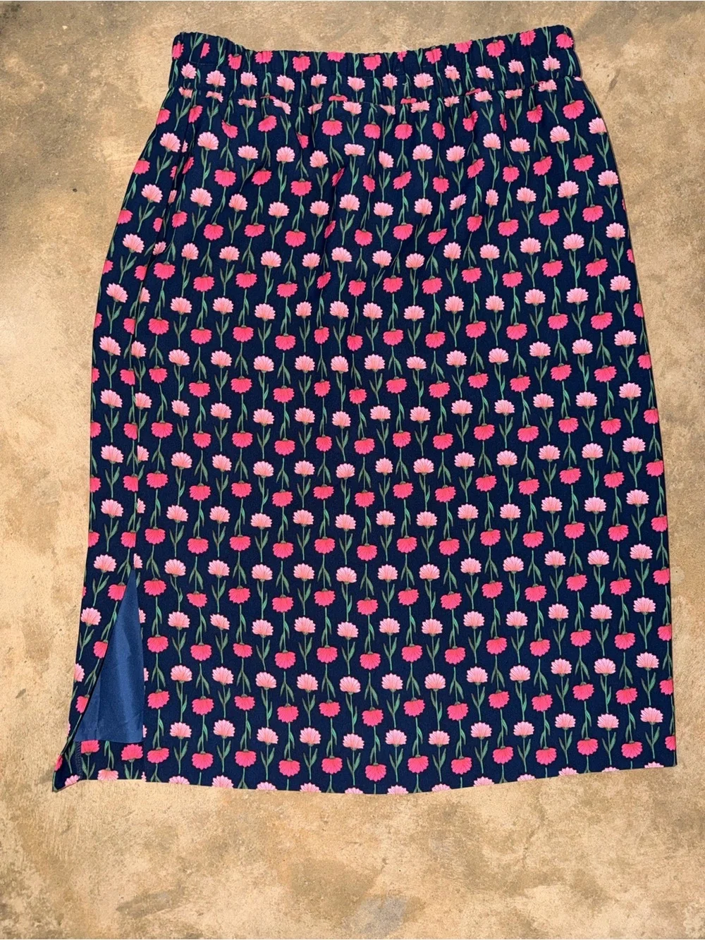 J. Crew Navy Pink Floral Pencil Skirt Elastic Waist Pockets NWOT Size M